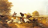 Extensive Canvas Paintings - Cattle and Sheep Resting in an Extensive Landscape